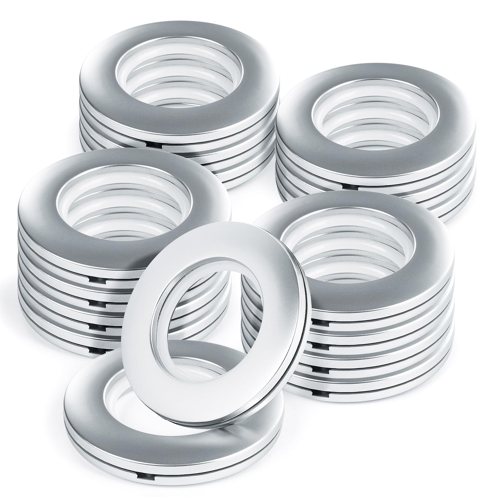 WCIC 16PCS Curtain Grommets - Round Plastic Eyelet Rings, Inner 16Pcs, Silver