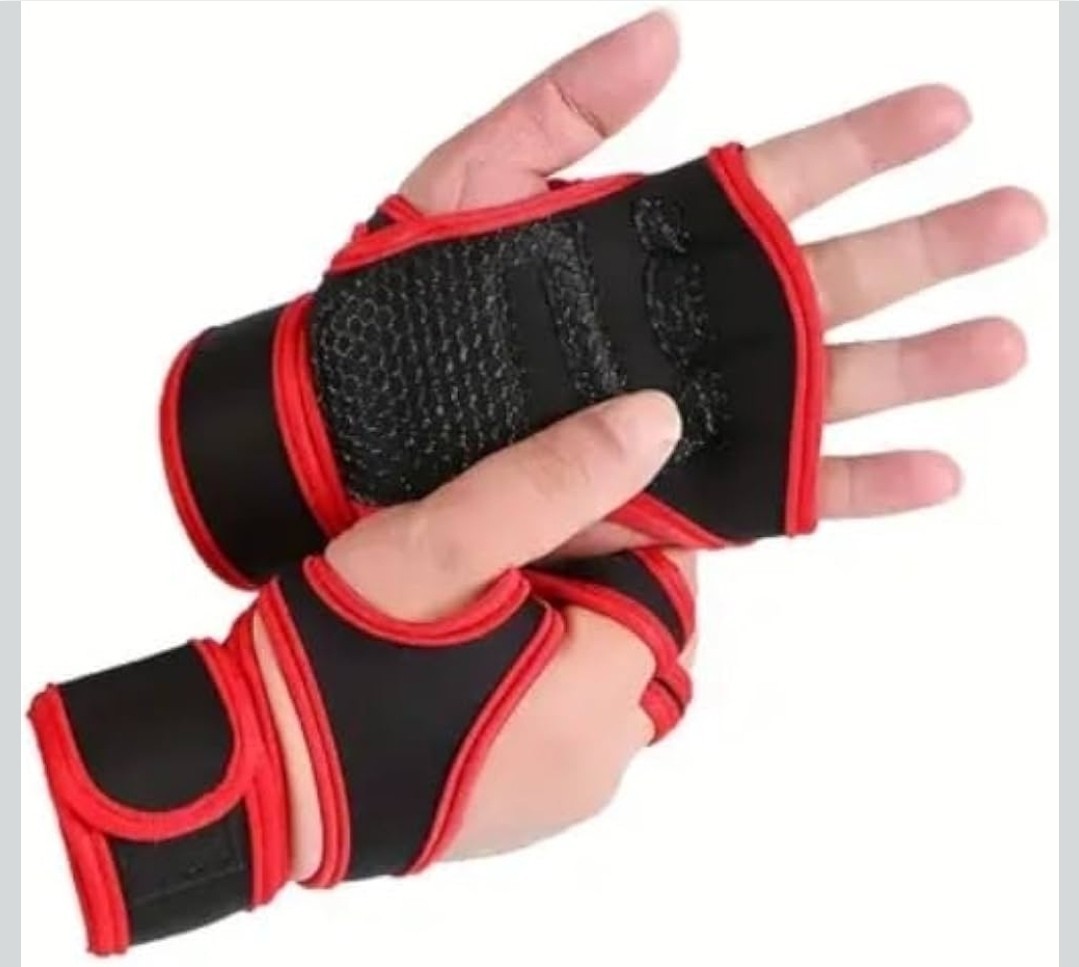1 Pair Unisex Weightlifting Gloves Red Adjustable Strap Breathable Polyester