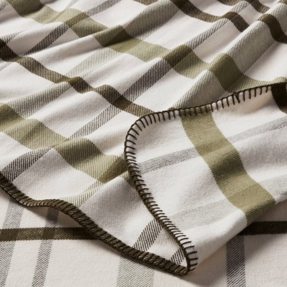 King Brushed Cotton Blanket Green Plaid - Threshold