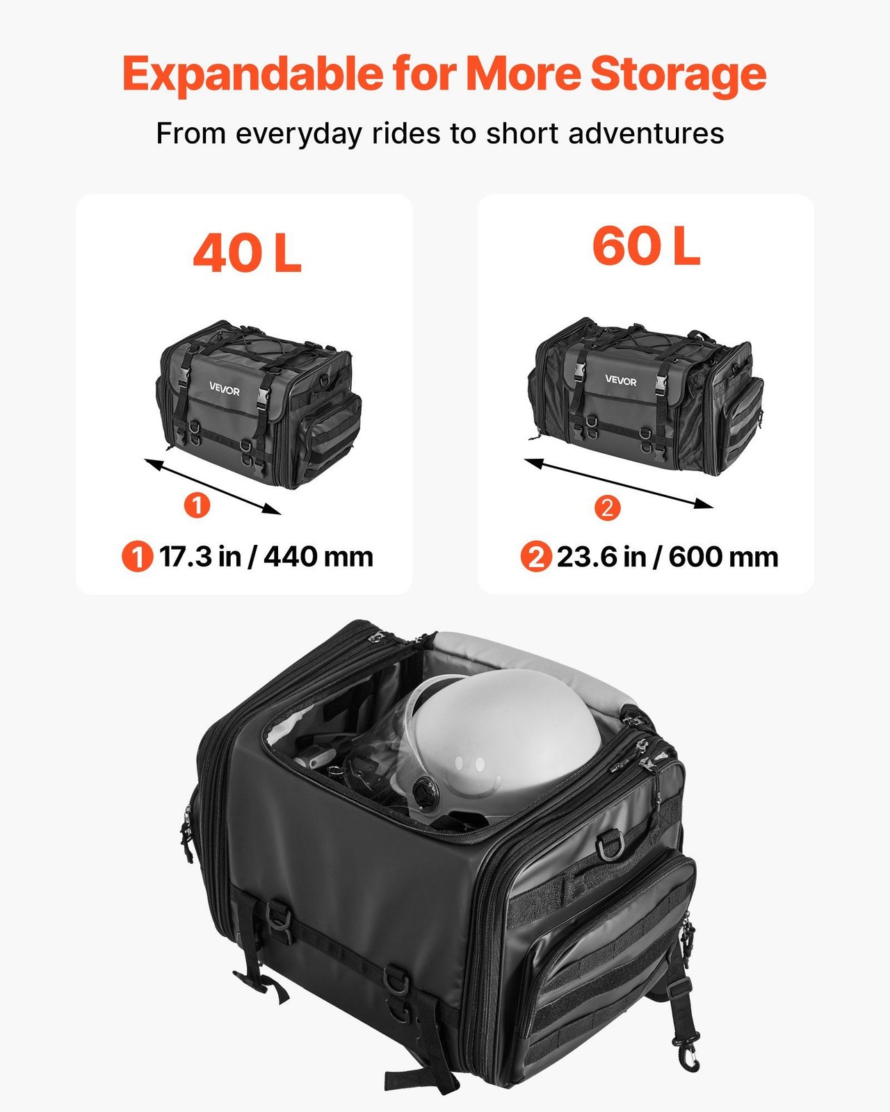 Waterproof Expandable Storage Bag 40-60L for Motorcycle Rear Seat Use