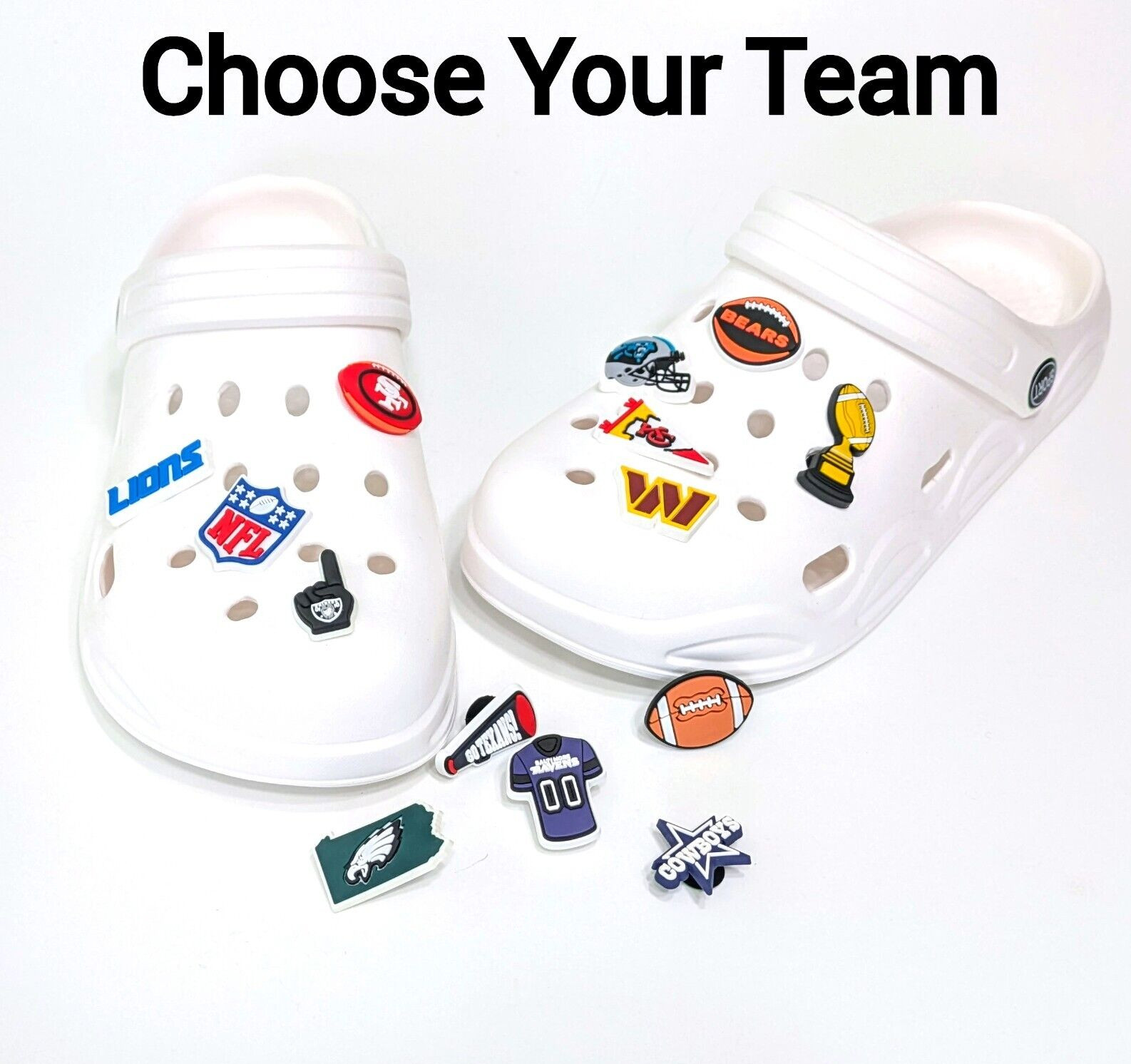 NFL SHOE CHARMS (14 pieces each) Football Accessories Gift (Choose Your Team!)