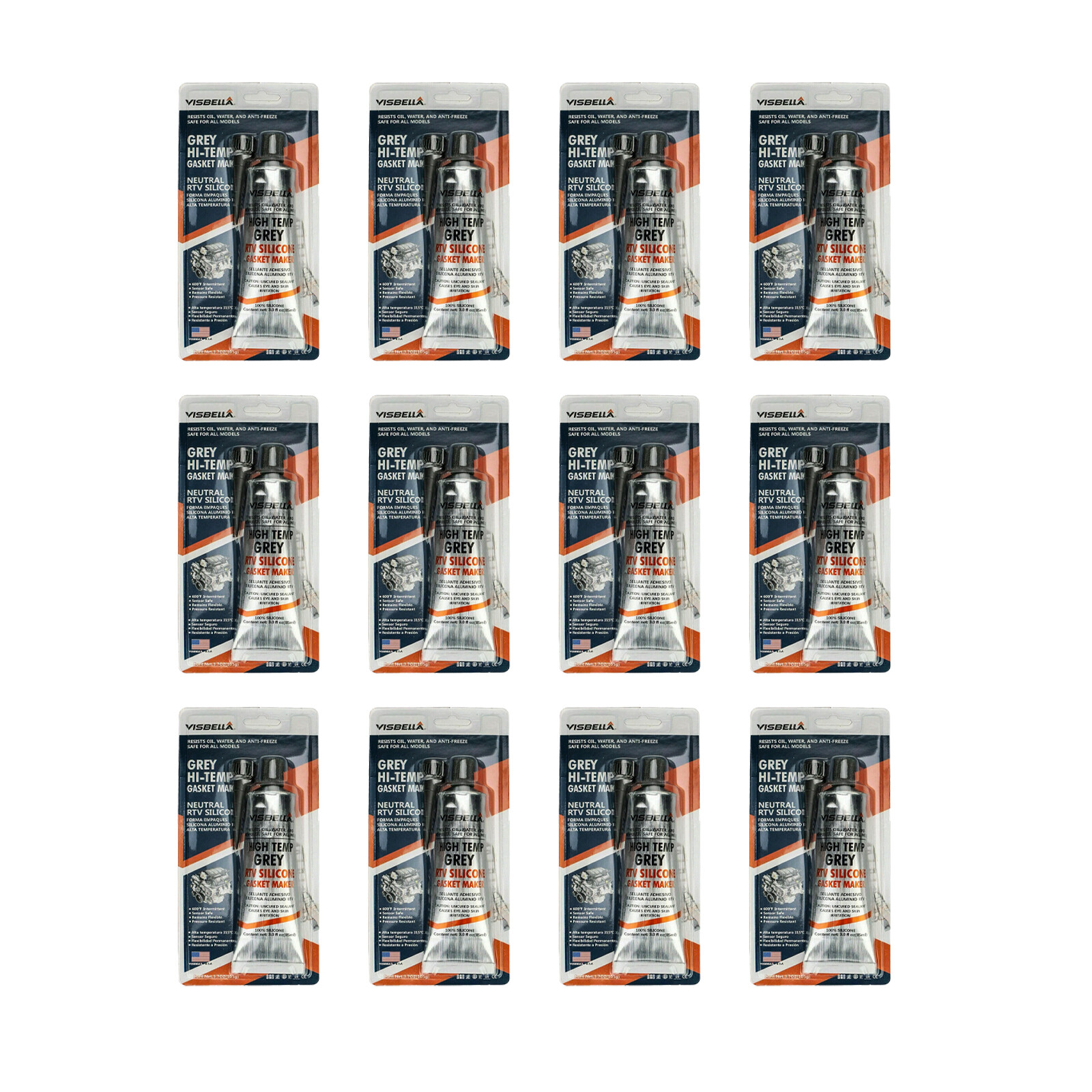 12X 3.0oz RTV Silicone Instant Gasket Maker GREY High Temperature Sealant Tube
