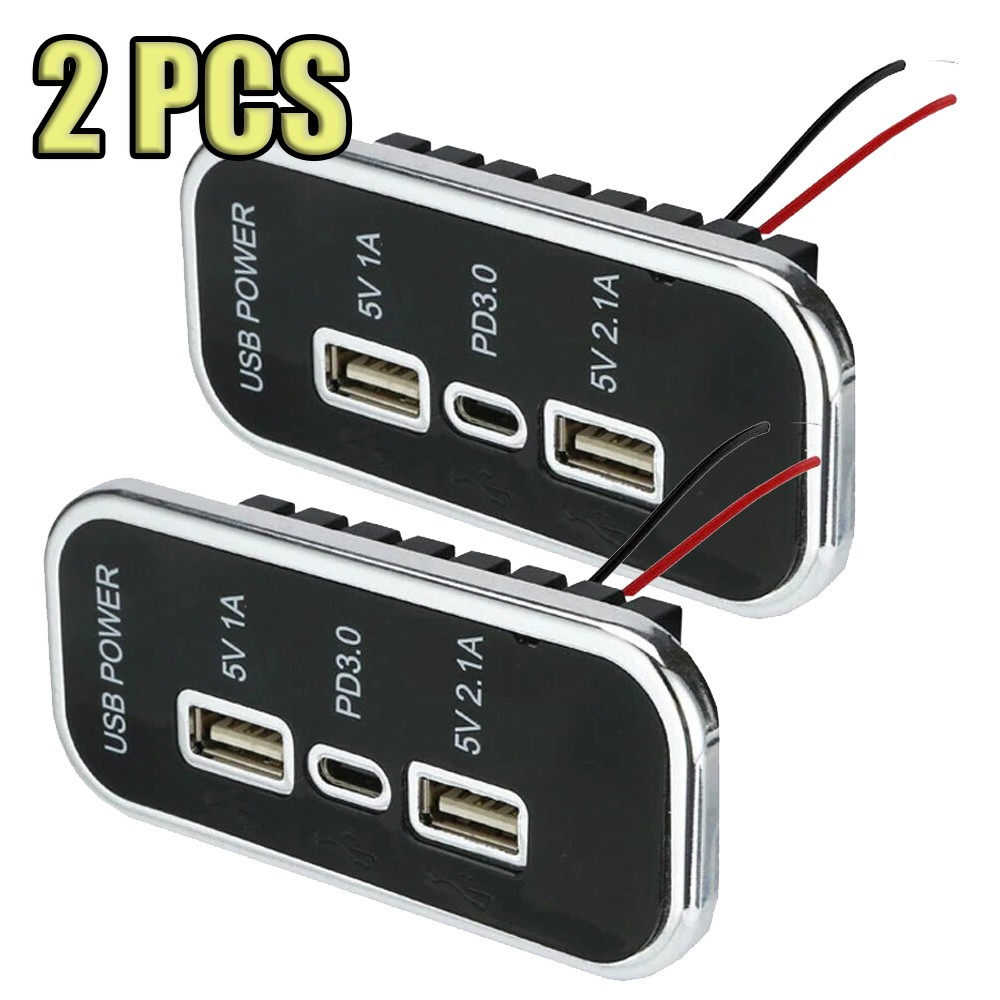2PCS 3 Ports PD Type-C USB Car Charger Socket Power Adapter Auto Car Accessories