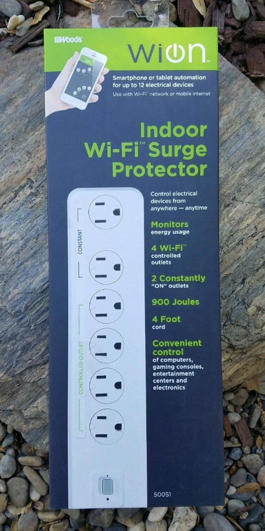WiOn 50051 Indoor Programmable Wi-Fi Surge Protector, 6 Grounded Outlets