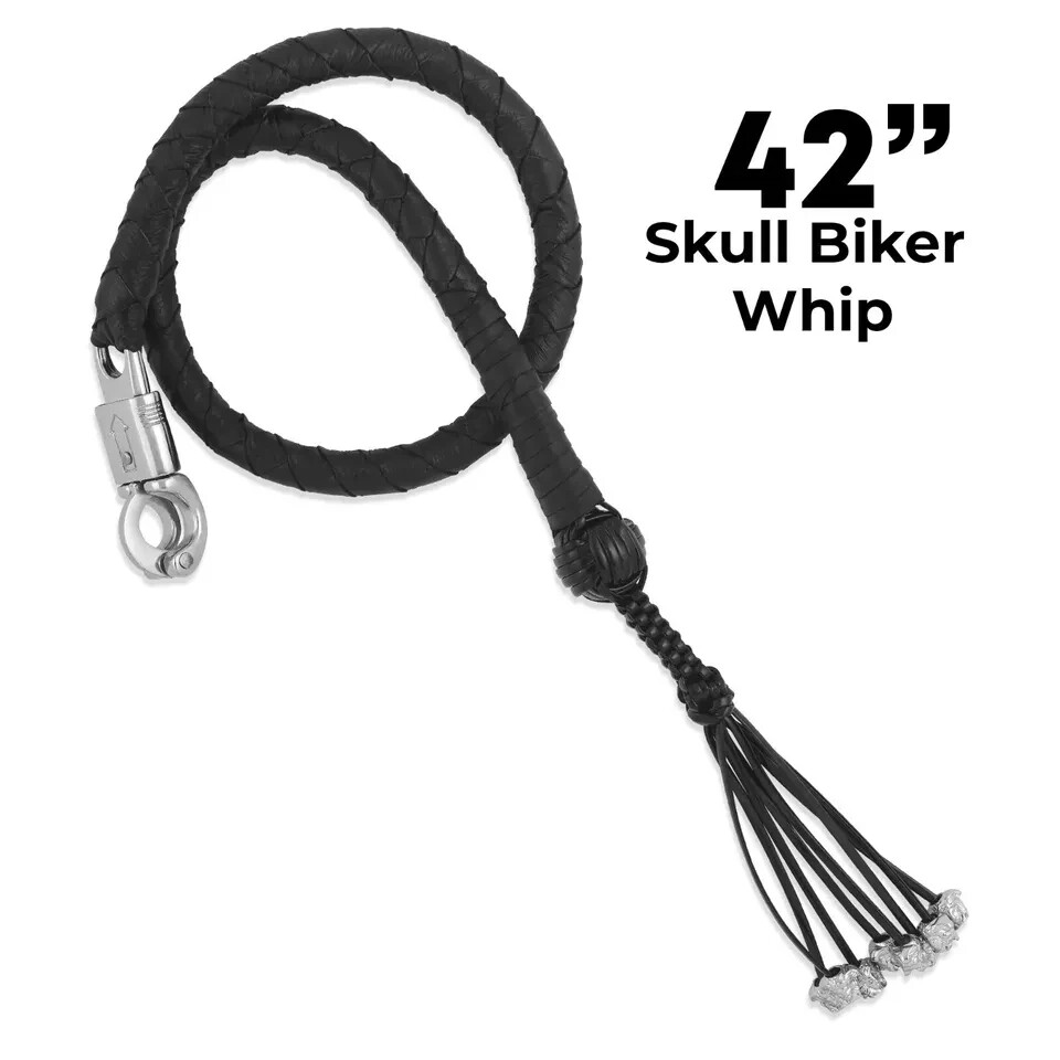 42" Motorcycle Leather Biker Whip Black Whip Leather Biker Whip for Handlebar