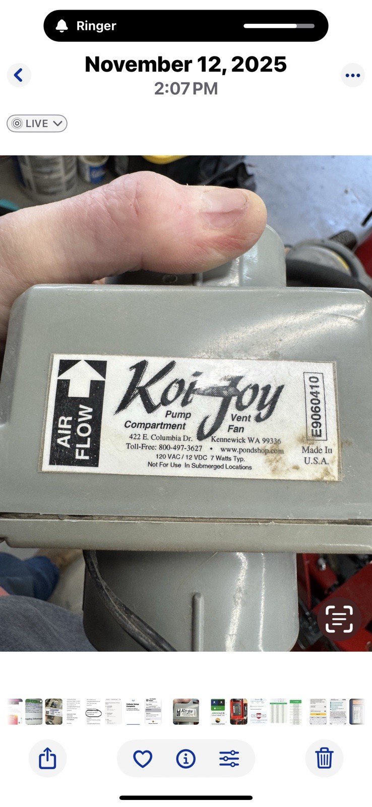 Vintage Koi-Joy Pond Pump Compartment Vent Fan Model E9060410 Tested / Works