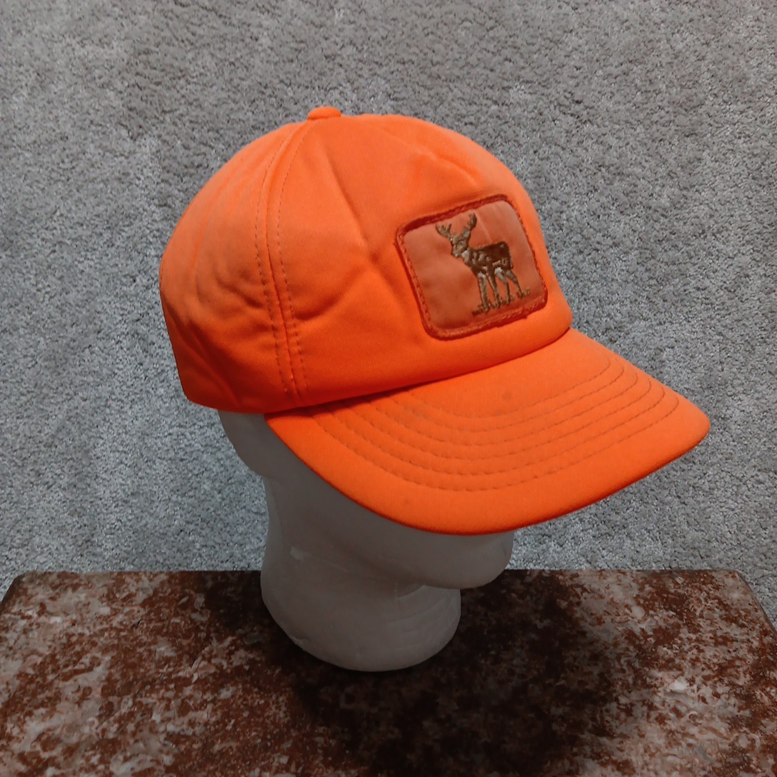 Vtg 80s Blaze Orange Camo Hunting Foam Trucker Snapback Cap Hat Deer Hunter USA
