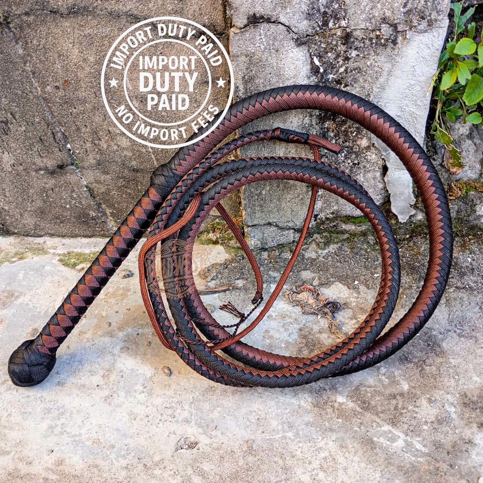 Indiana Jones Bull Whip 3-18 Ft 16 Plaits Brown Black Nylon Para-cord Bullwhip