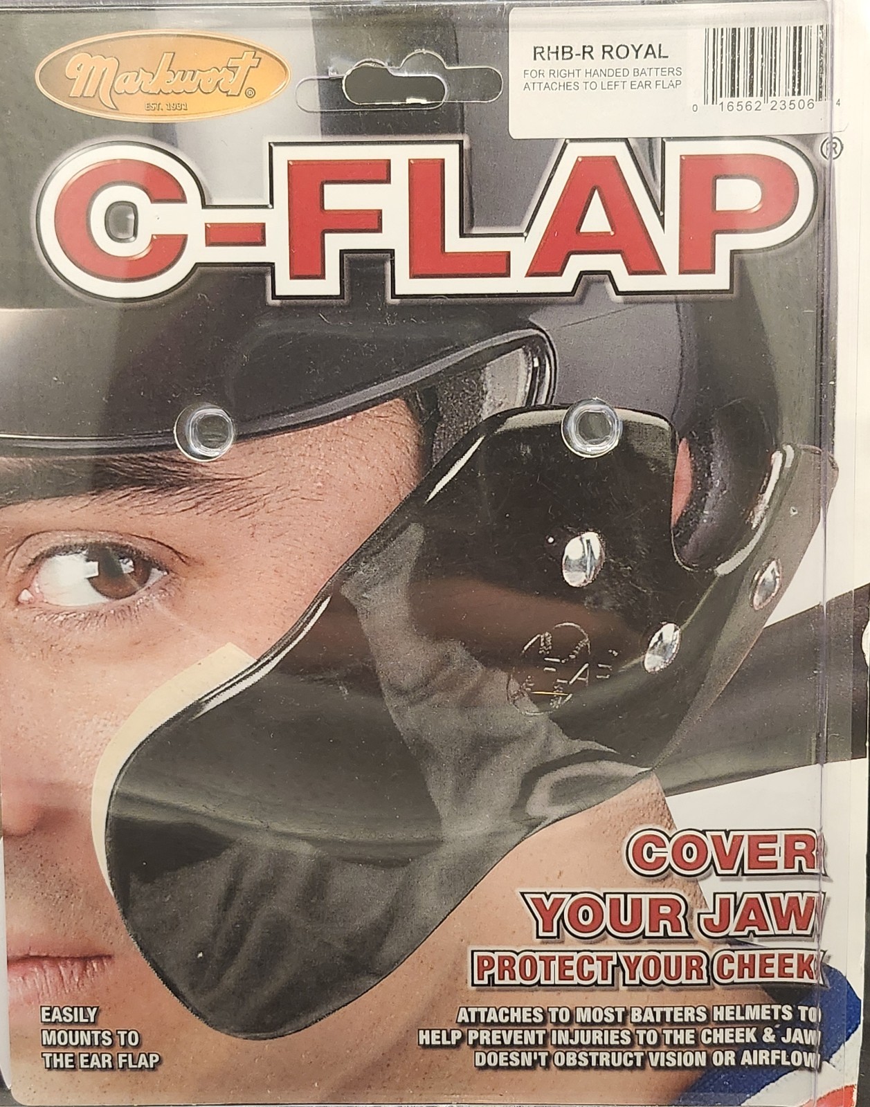 Markwort C-Flap Jaw and Cheek Protection for Right Handed Batter - BLUE