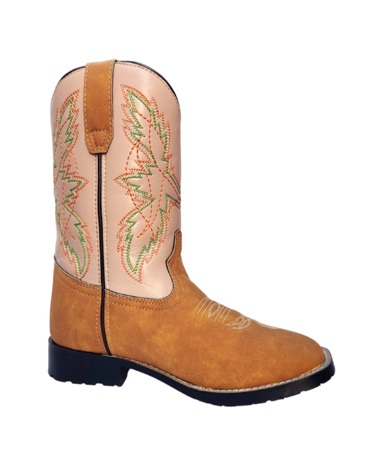 TuffRider Youth Everglades Square Toe Western Cowboy Boots Tan w/ Light Tan 7Y
