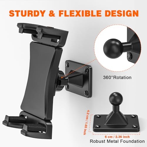 Tablet Wall Mount, 360° Rotation Tablet Holder Stand, Sturdy Metal Base,