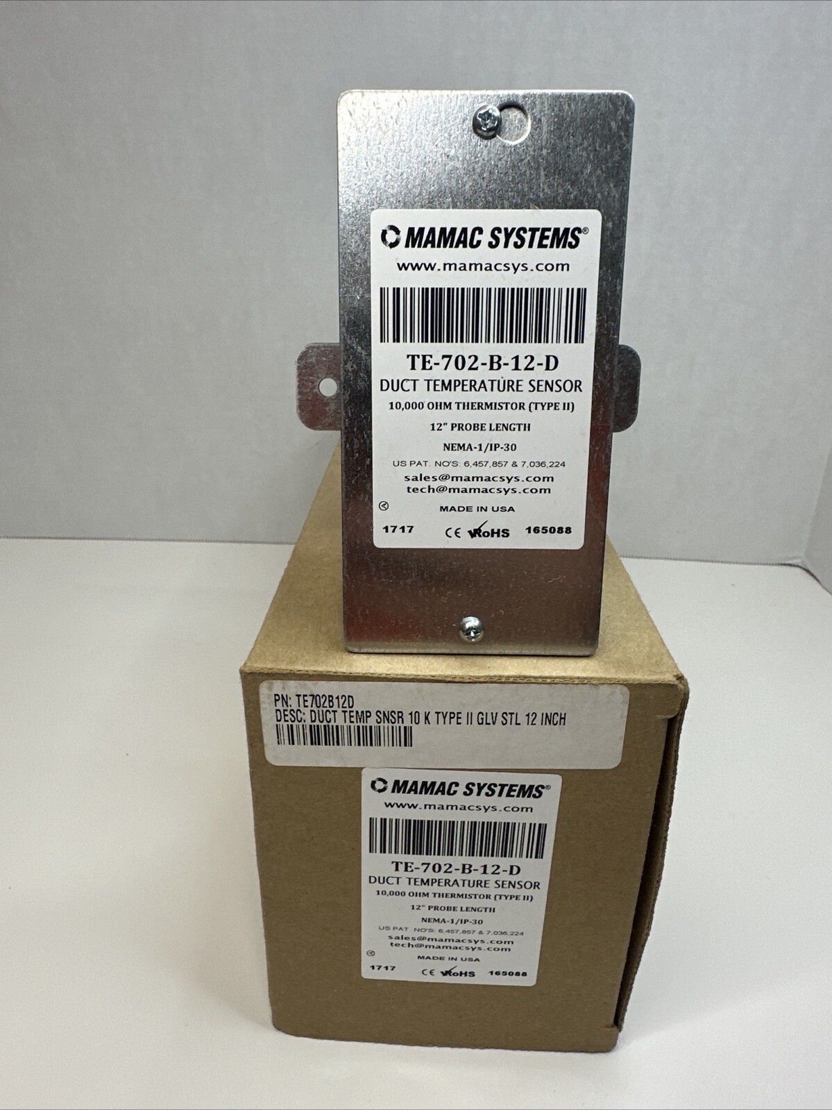 MAMAC SYSTEMS TE-702-B-12-D DUCT TEMPERATURE SENSOR 12" PROBE LENGTH