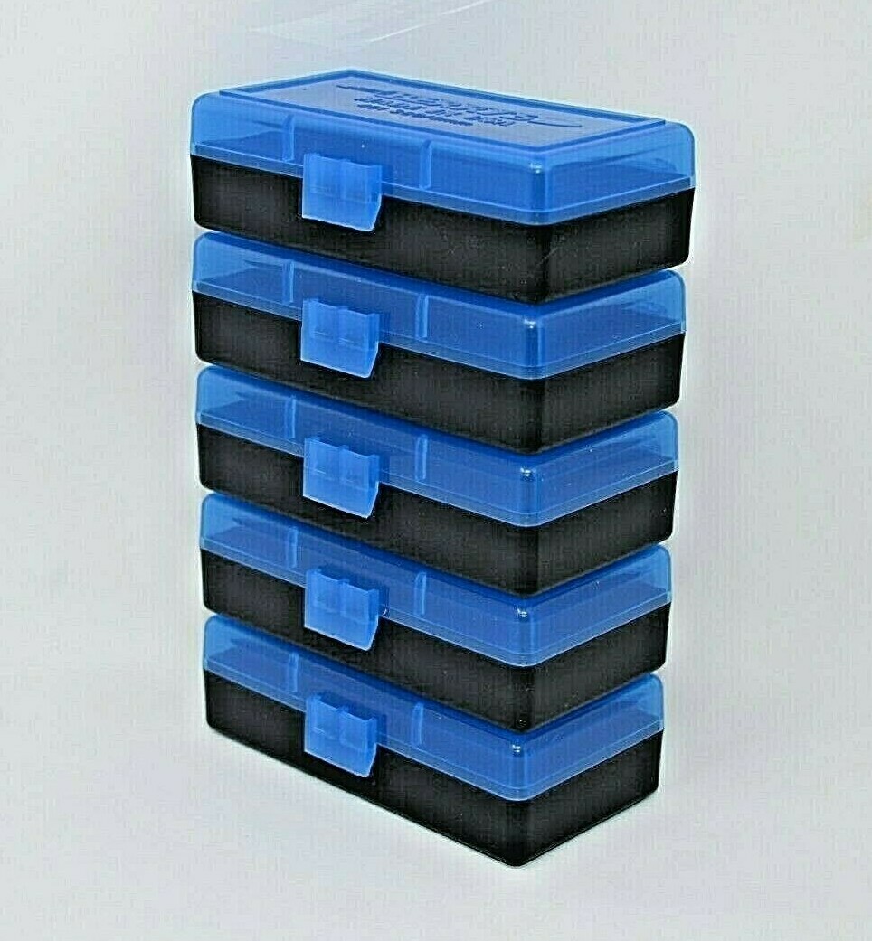 BERRY'S PLASTIC AMMO BOXES (10) BLUE/BLACK 50 Round 9MM / 380