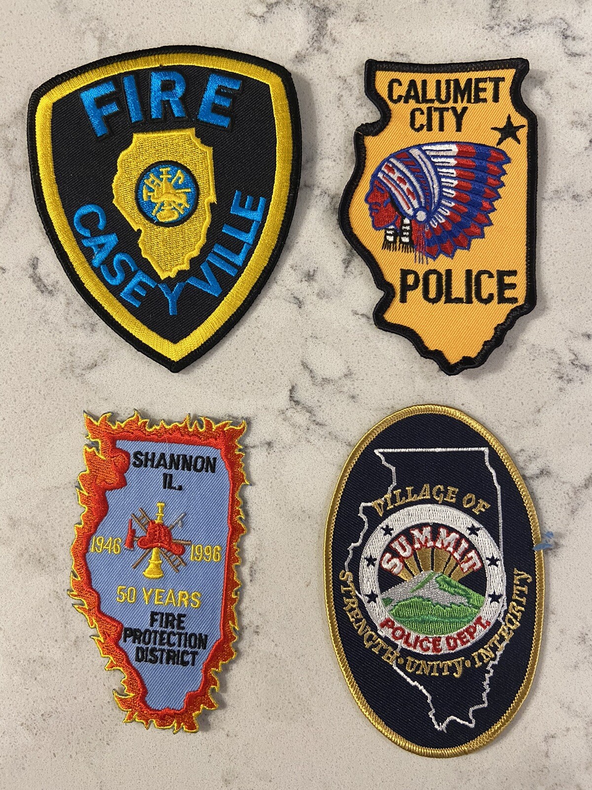 4 - Illinois Police Fire Patches, Calumet City, Caseyville, Shannon, Summit