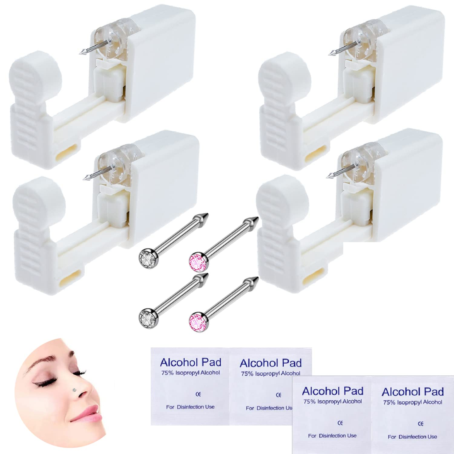 4-Pack Nose Piercing Kit Disposable Self Piercing Kit with Built-In Nose Stud