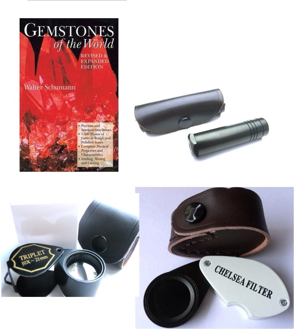 Dichroscope, Chelsea Filter, Gem Loupe, Gemstones of the world Book, Tool Kit