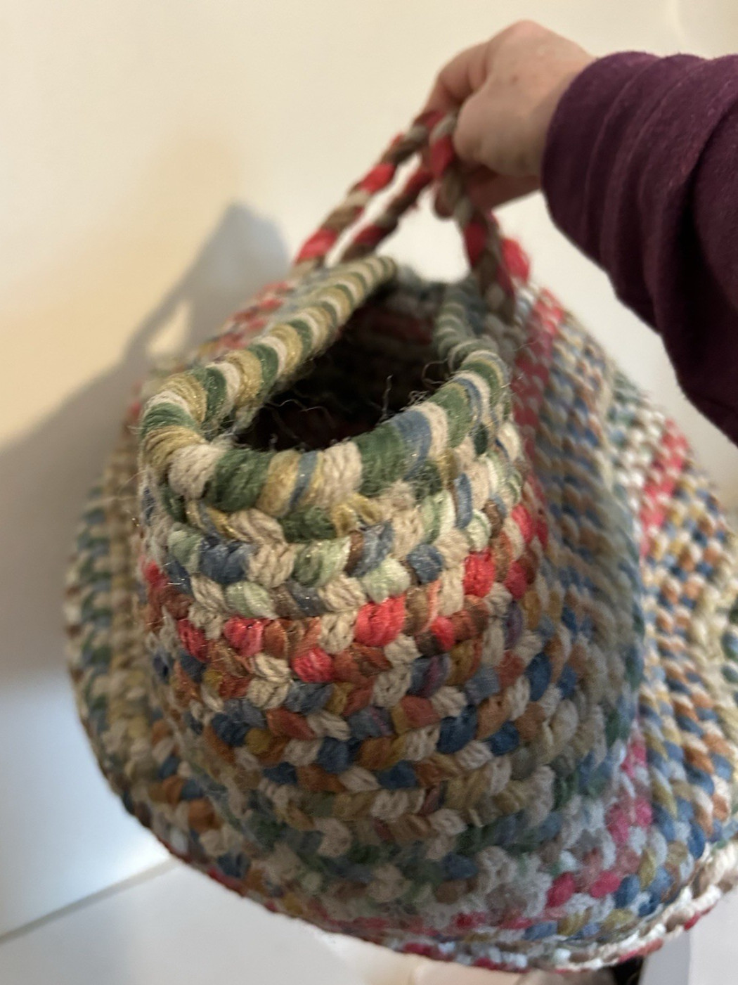Braided Multicolor Wool Bag Basket