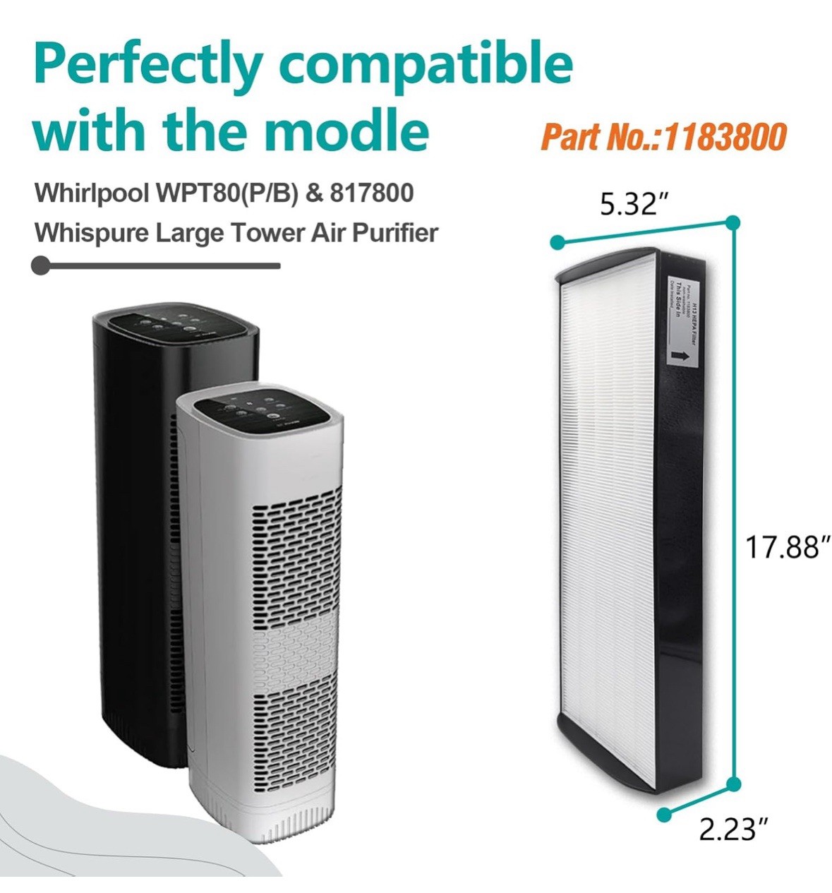 2 PACK 1183800 True HEPA Filter Replacements Compatible with Whirl Pool WPT80