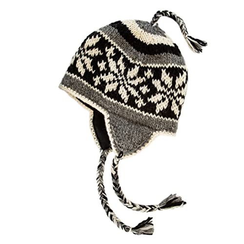 Hand Knit Sherpa Wool Unisex Hat with Micro Fleece One Size Black, White, Gray