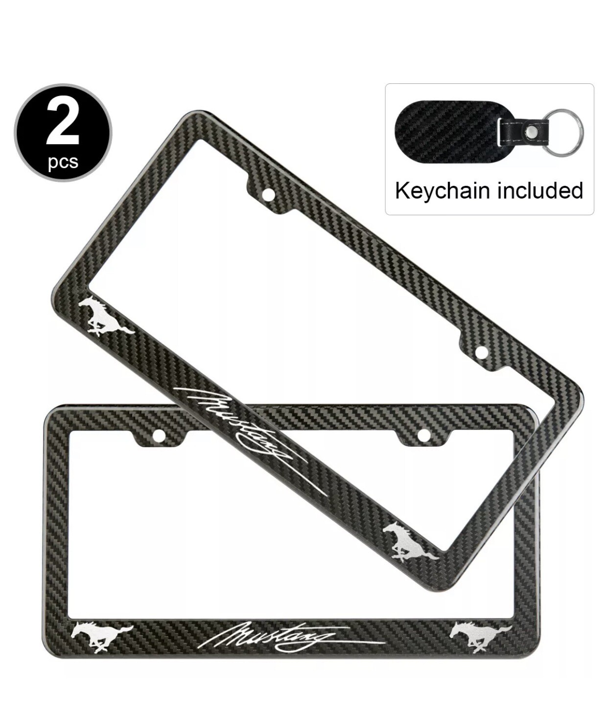 2pcs Set Ford Mustang license plate frame carbon fiber look style plastic