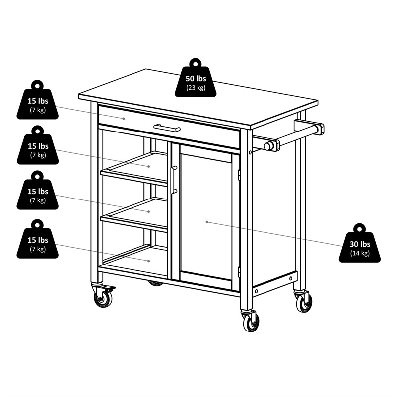 Pemberly Row 34.61"H Transitional Solid Wood Kitchen Cart in Walnut/Natural