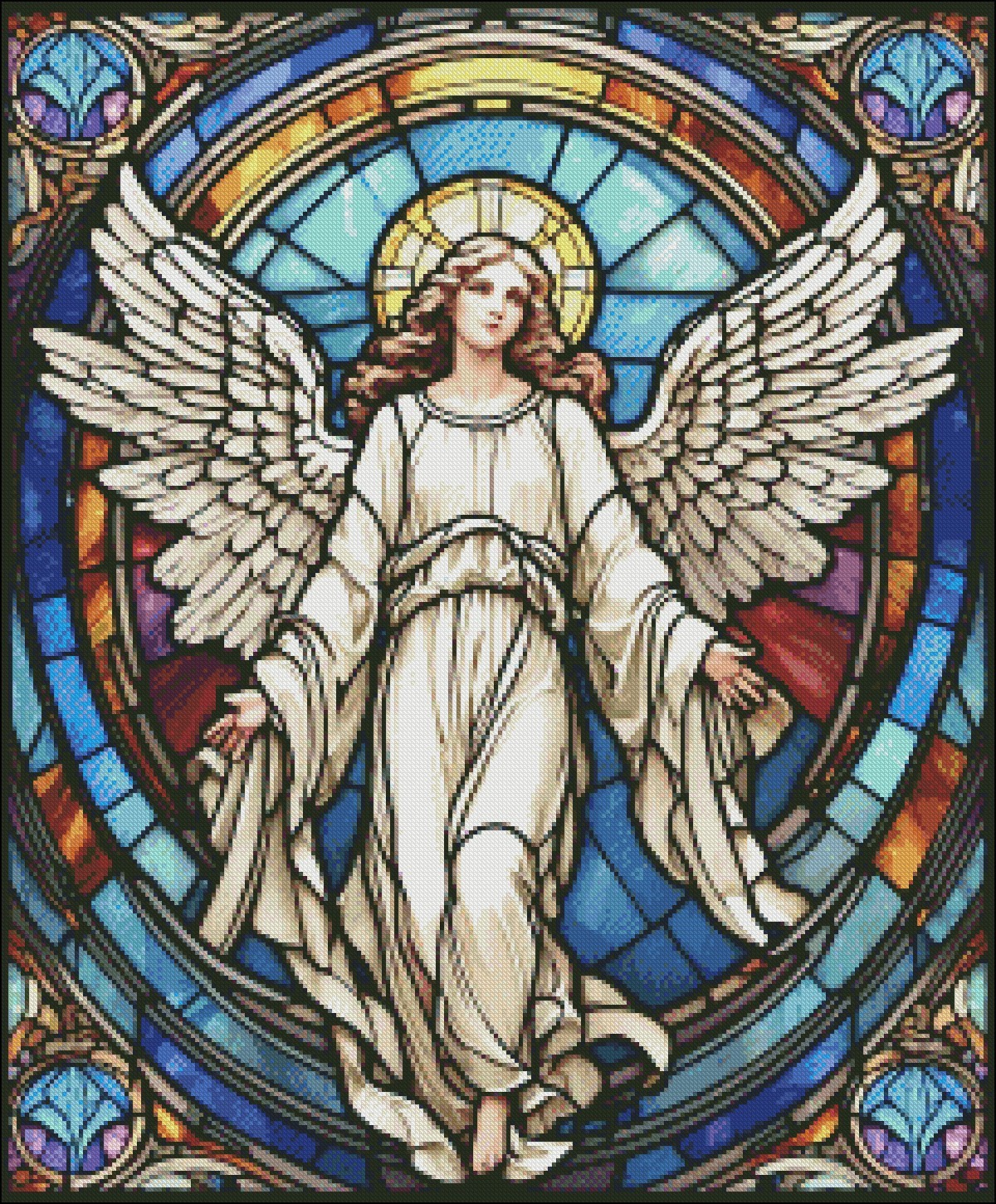 Stained Glass Angel - Chart Counted Cross Stitch Patterns Needlework DMC Color