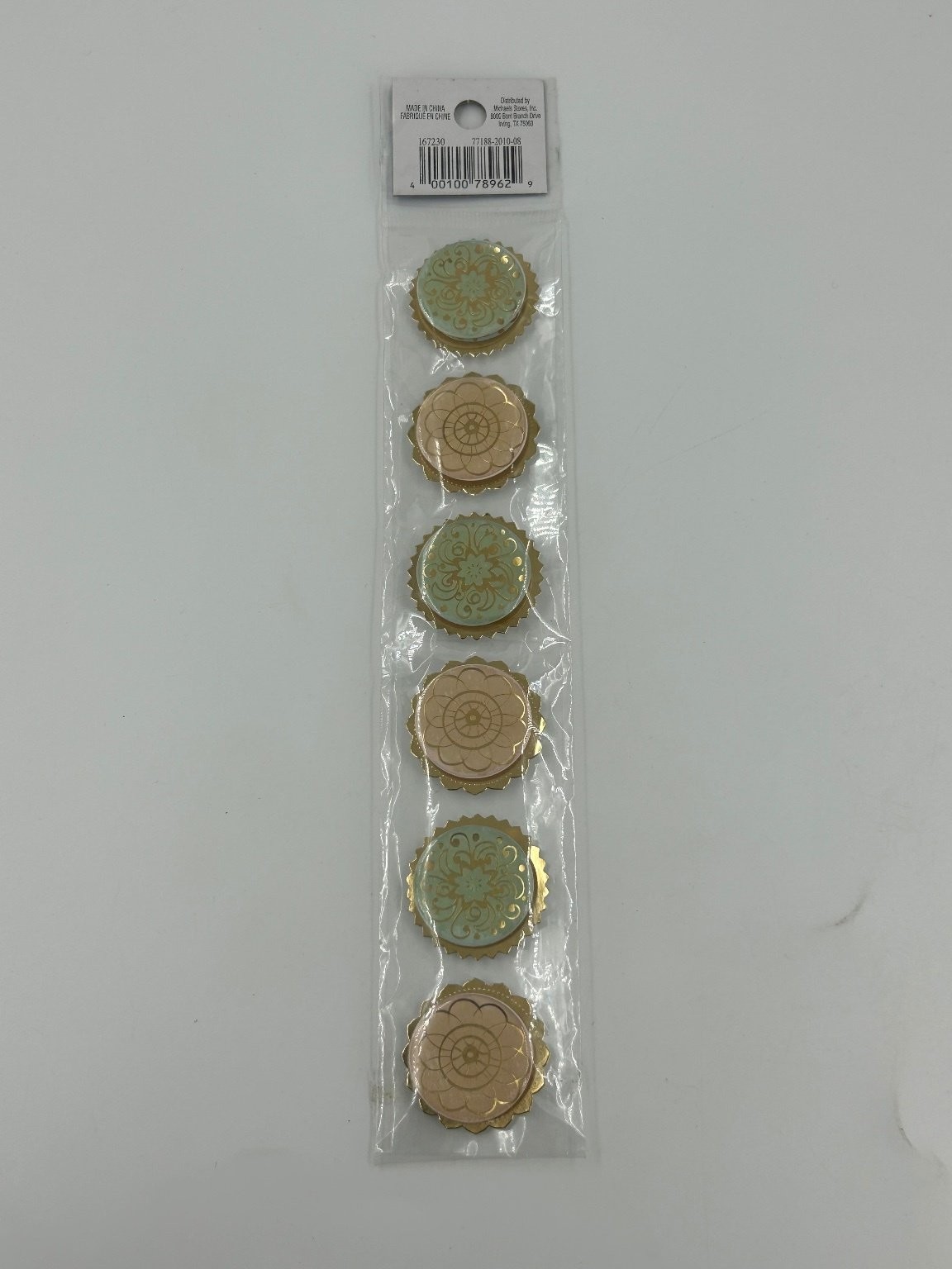 Recollections Dimensional Stickers 6-Pack Peach Mint Gold Scrapbooking