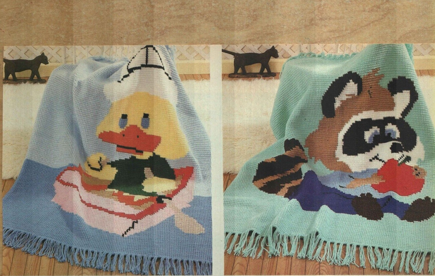 SAILOR DUCK & HUNGRY RACCOON BABY AFGHANS NURSERY CROCHET PATTERN INSTRUCTIONS