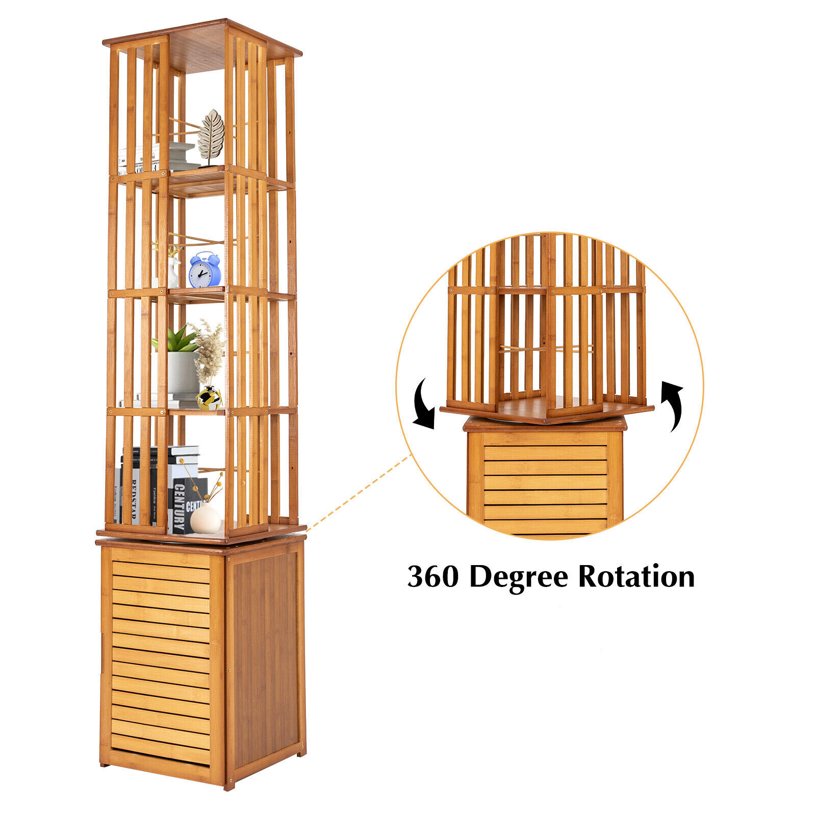 360° Rotating Bookshelf Wood Bookcase Storage Shelf Freestanding Display Rack US