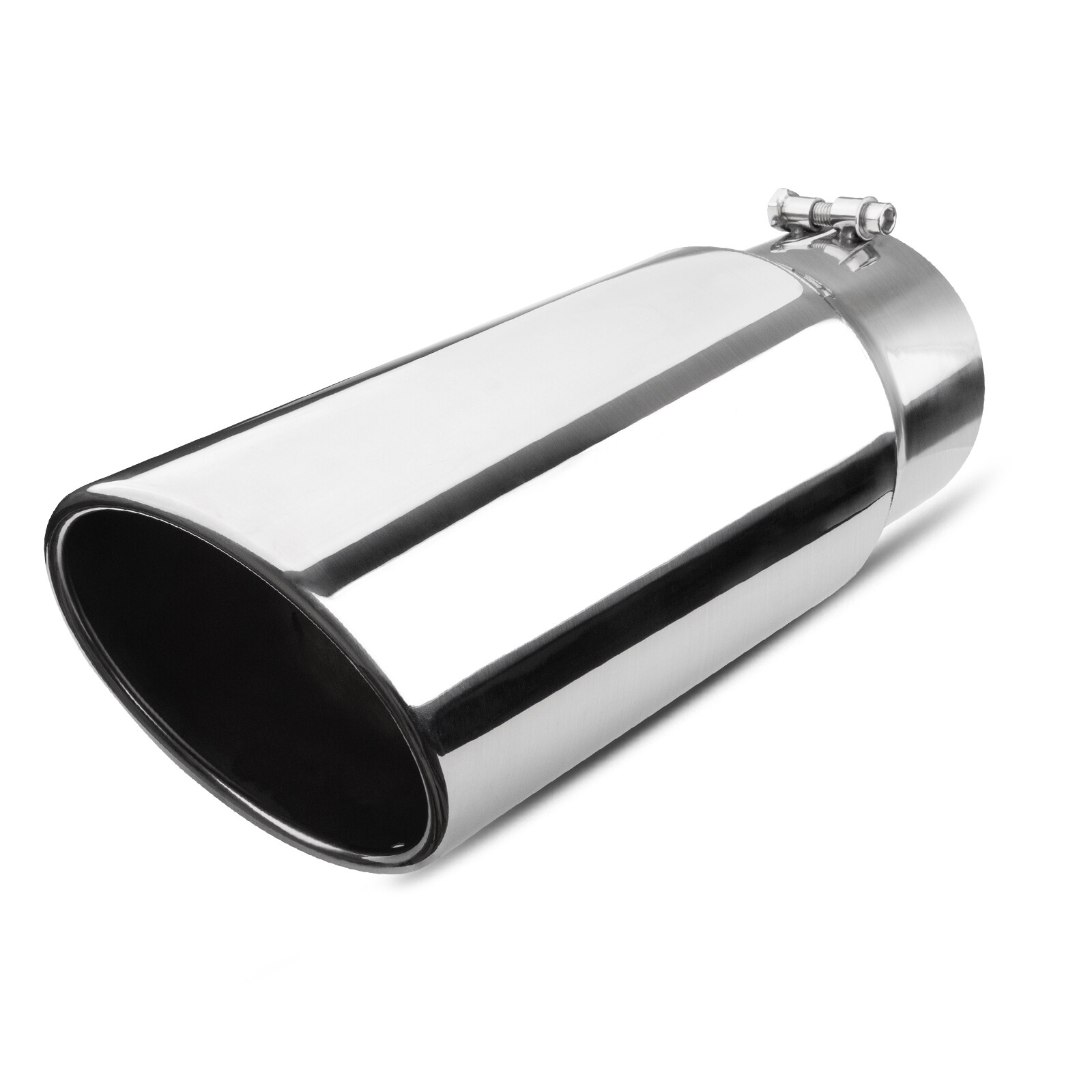 5" Inlet 6" Outlet 15" Long Stainless Steel Bolt-On Exhaust Tip Rolled-Edge Pipe