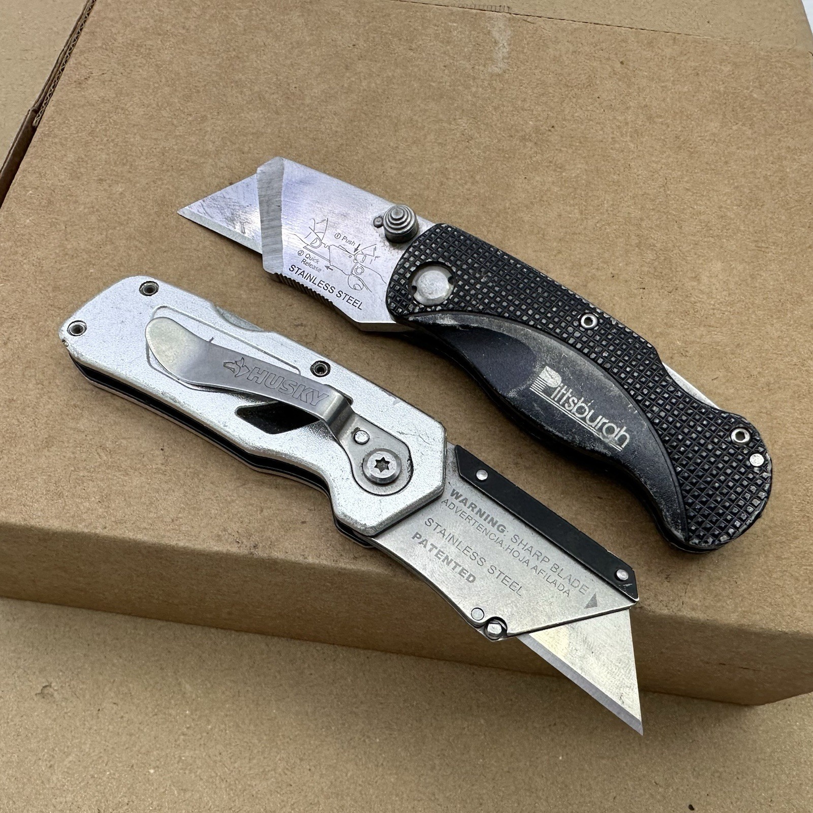 2 Husky Pittsburgh Folding Lock-Back Utility Knife Pocket Box Cutter Tool Clip