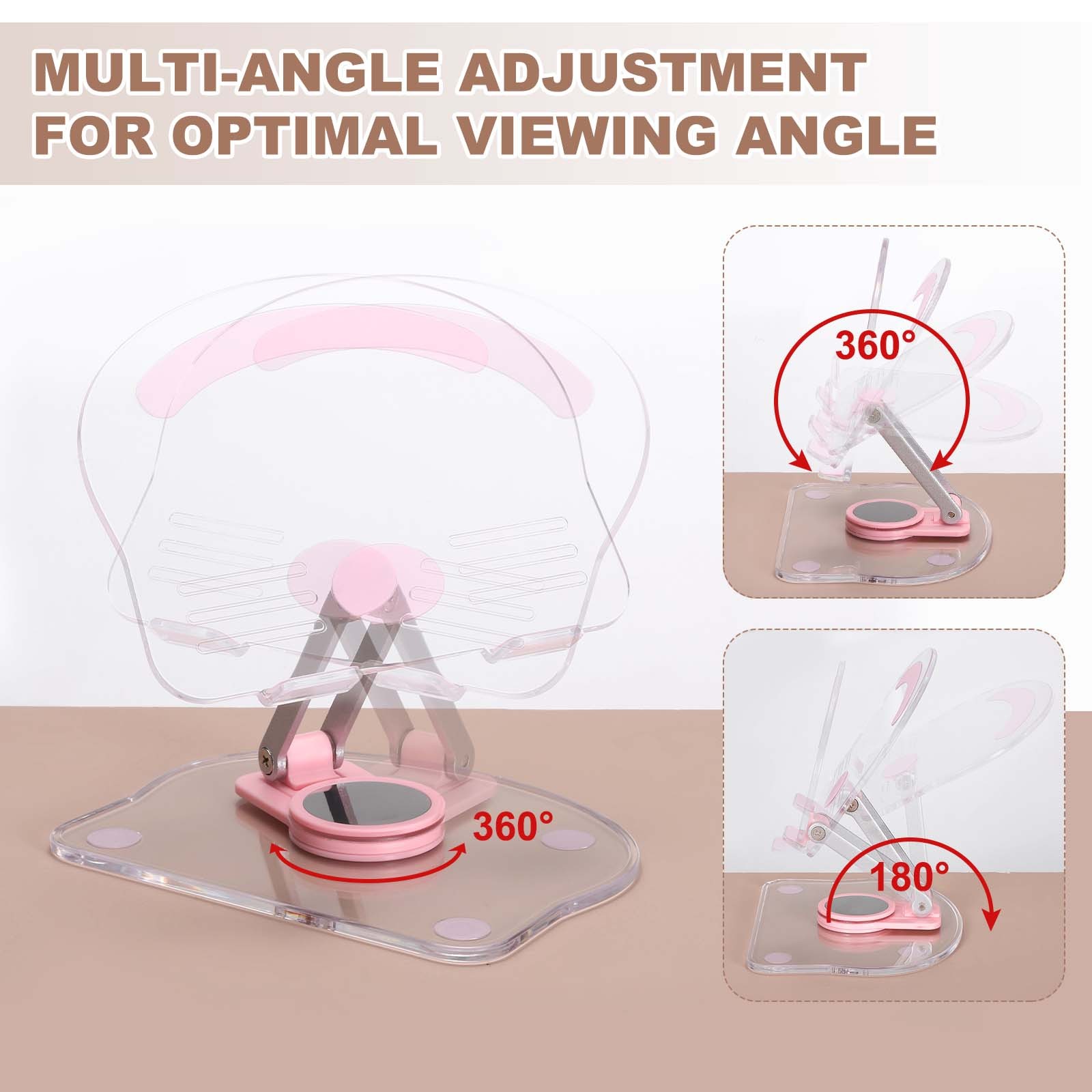 Acrylic Tablet Stand, Acrylic Tablet Holder Adjustable Foldable, Pink