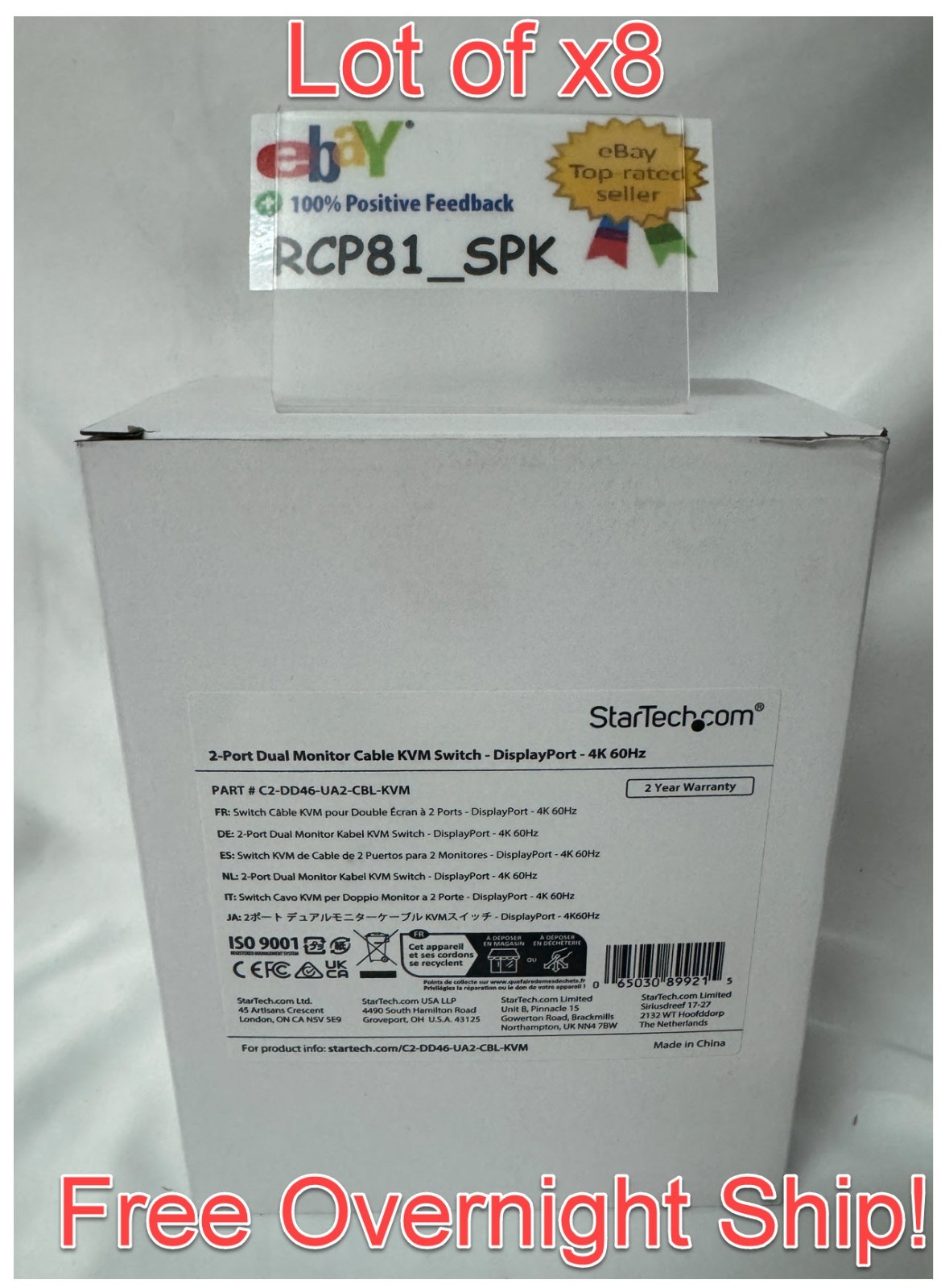 StarTech 2-Port Dual-Monitor DisplayPort KVM | C2-DD46-UA2-CBL-KVM | Lot of x8