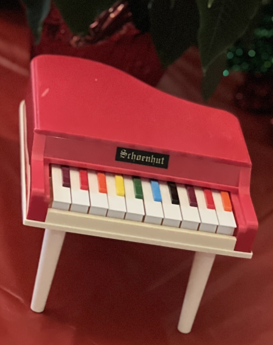 Schoenhut 10 Keys Table Top Grand Piano Red Made In Italy, Rare Super Cute Music