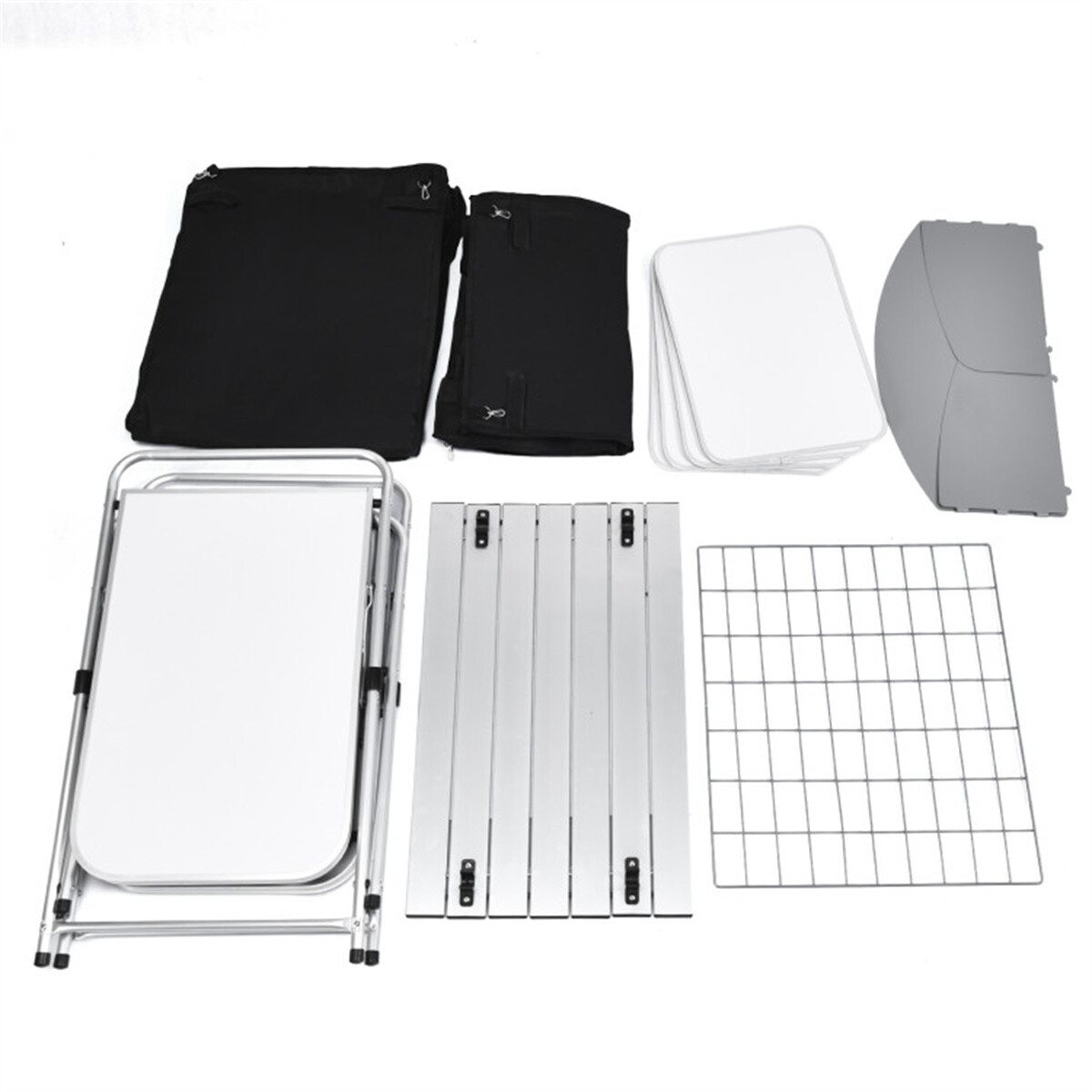 Foldable Camping Kitchen with 2-sided Windshield Pockets