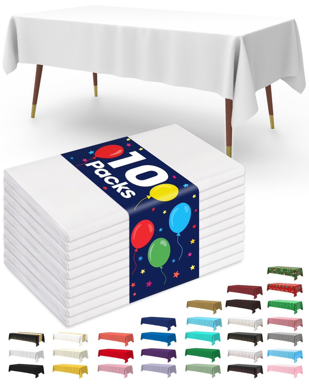 Pureegg Plastic Table Cloth Disposable 10 Pack, 52 x 70 Inch Table Cloths, Di...