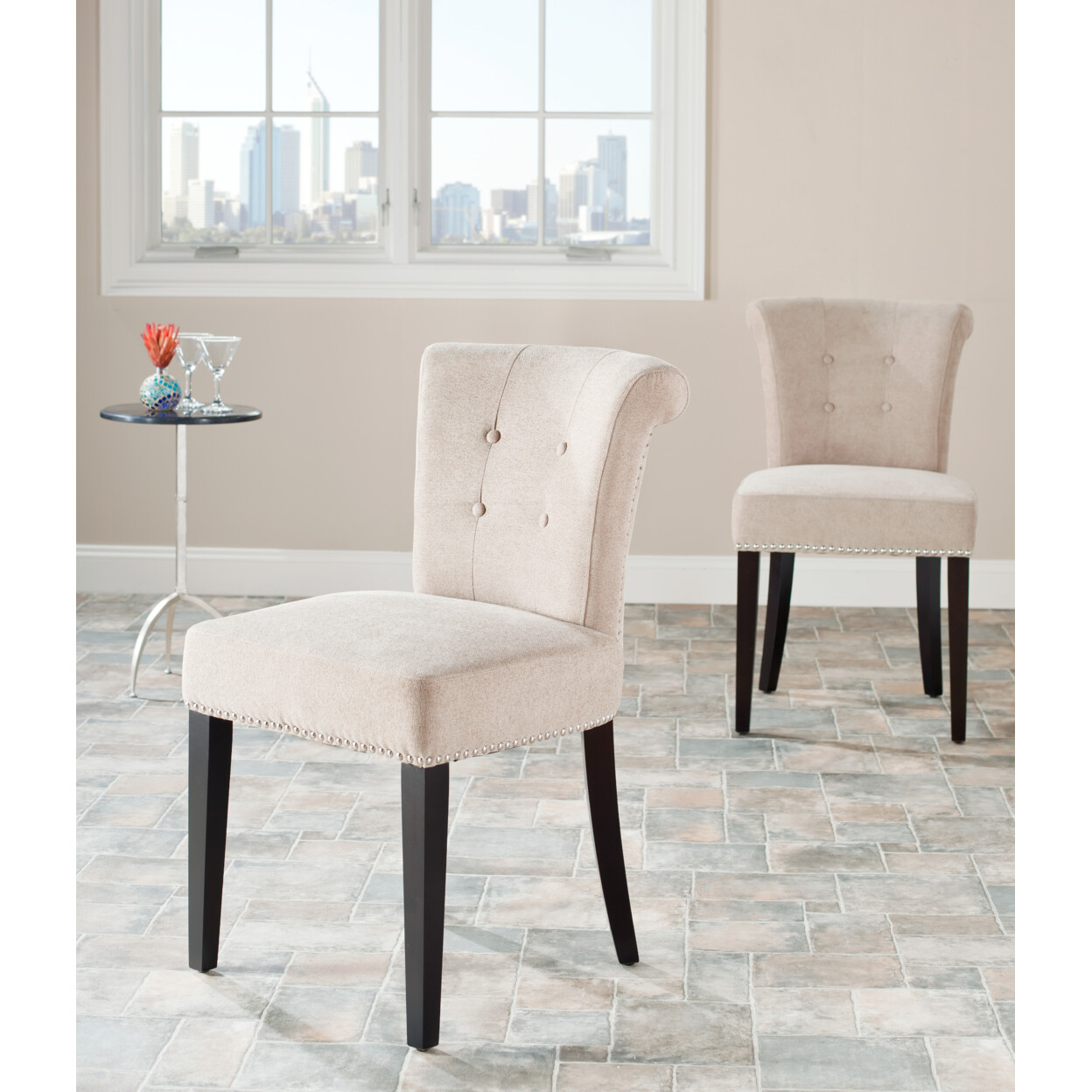 SAFAVIEH Sinclaire 21''H KD Side Chair Set of 2 Silver Nail Head | Wheat /