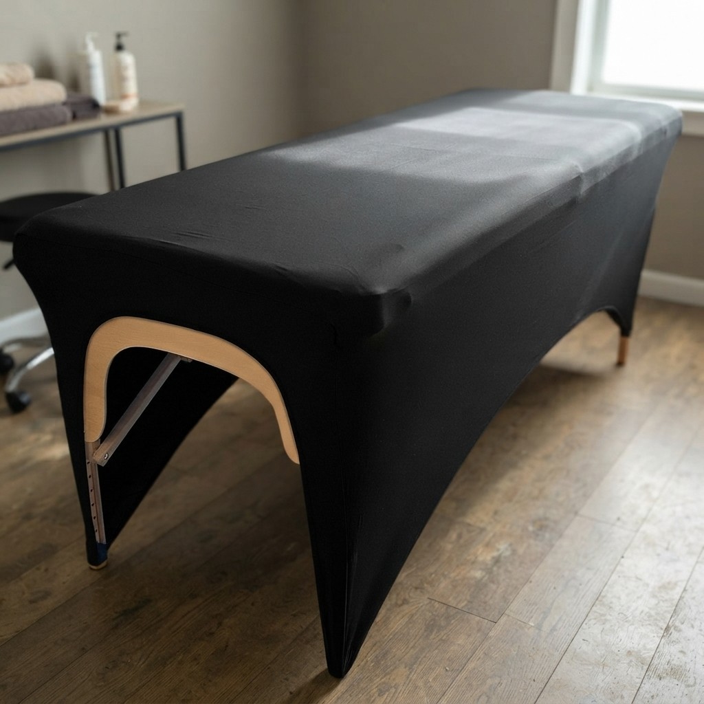 Luxurious Black Massage Table Cover with Leg Cut-Out for 6FT Spa & Lash Beds