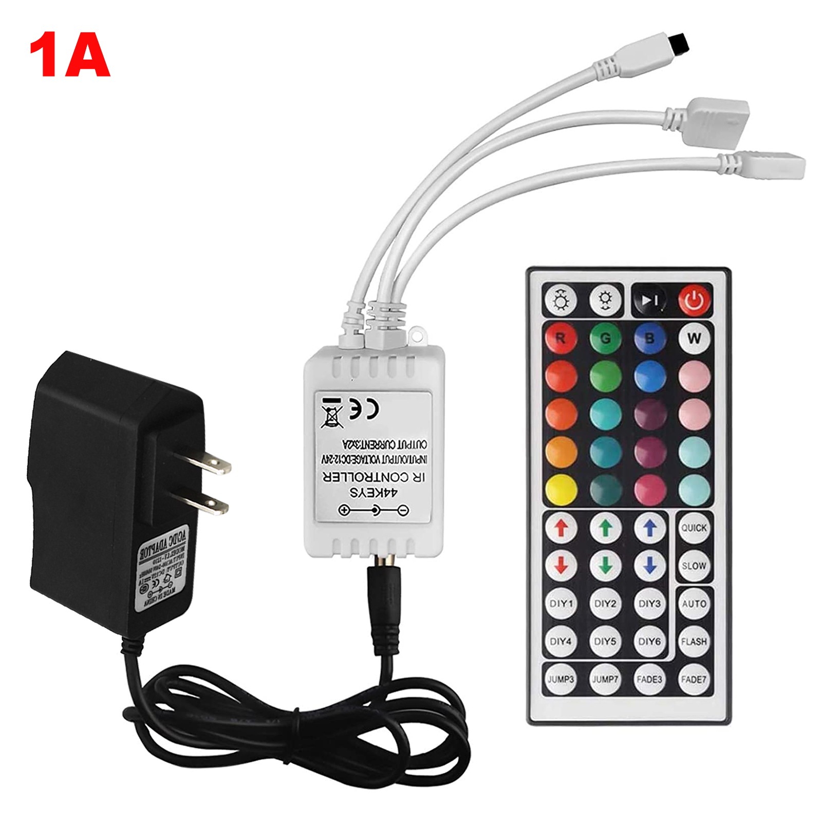 44Key Remote Controller+12V 1A Adapter For 2835 3528 5050 RGB LED Strip Light US