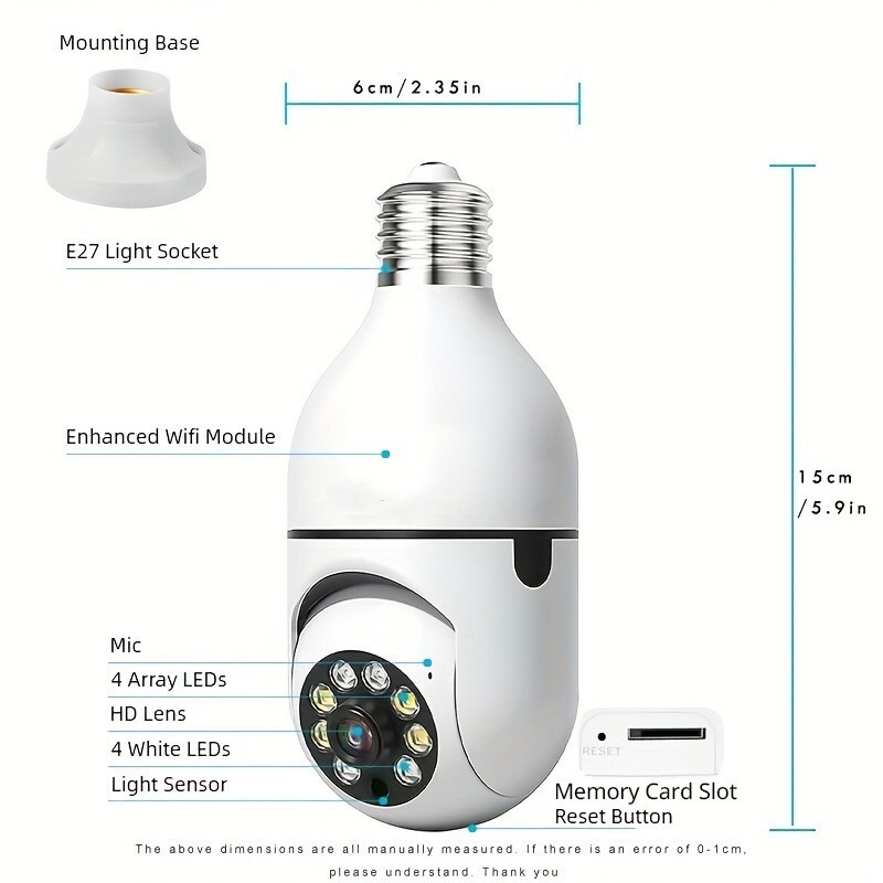 3Pcs Wireless WiFi Security Camera System Outdoor Night Vision E27 1080P Smart