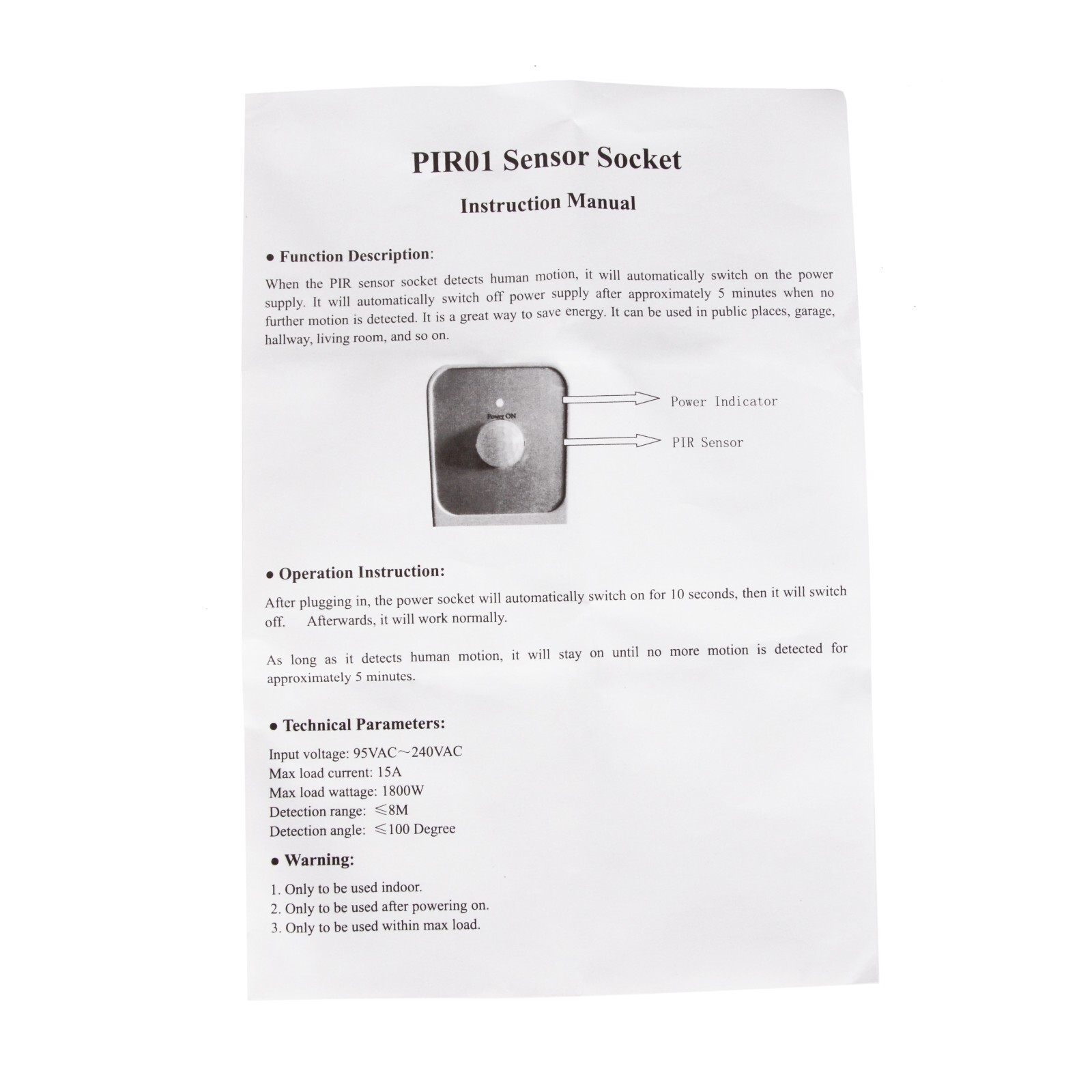 Motion Detection Sensor Power Socket Switch 110V 1800w Security Garage Light PIR