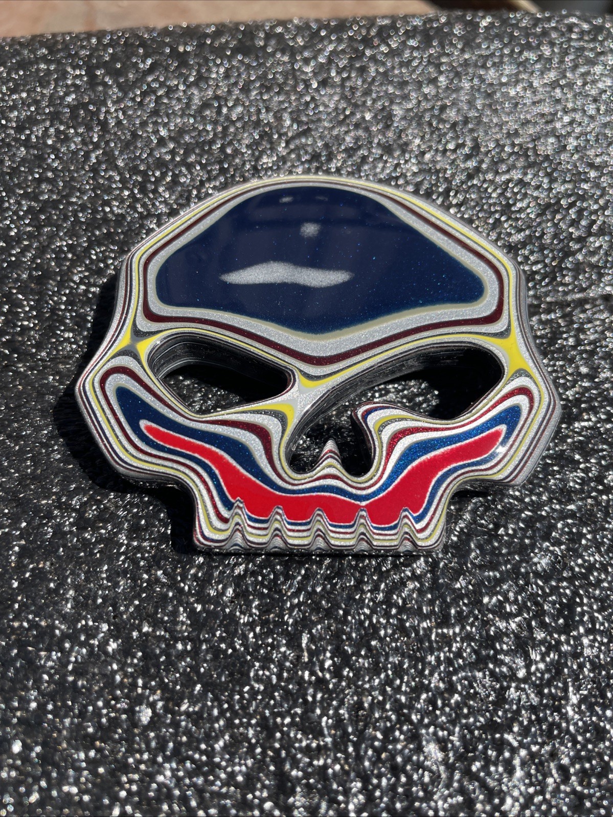 Hand Carved Willie G Skull Harley Davidson Emblem / Show Piece From Fordite
