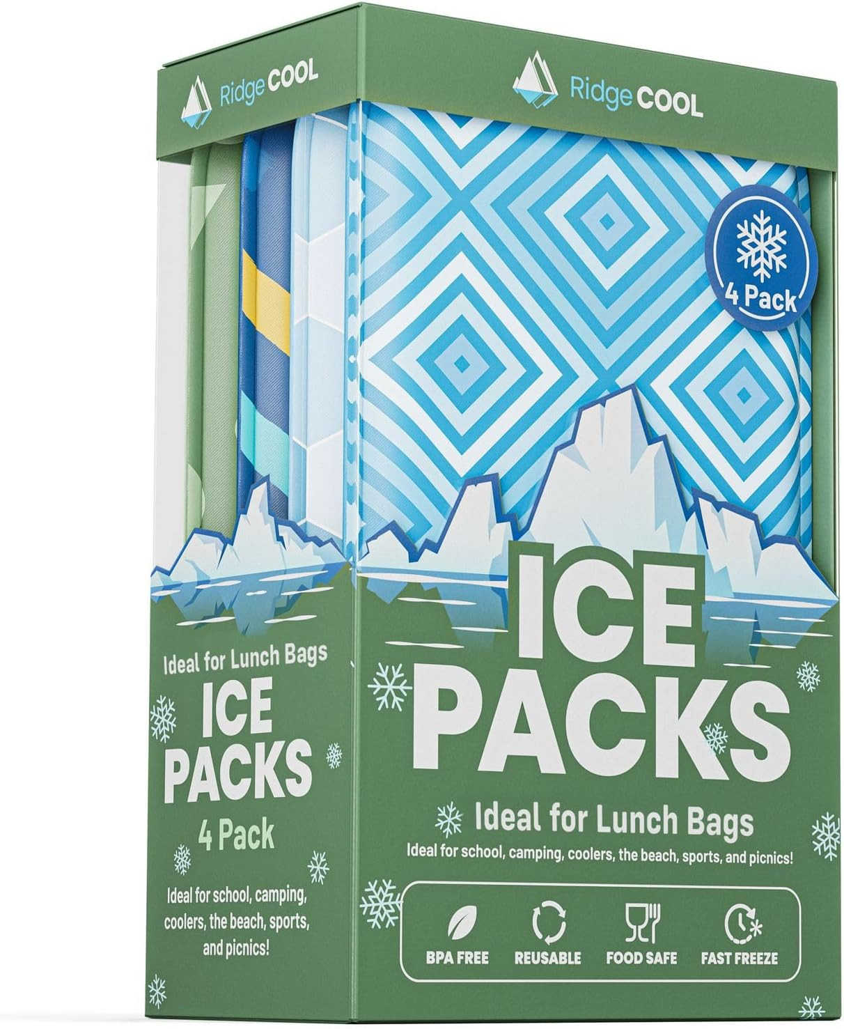 Slim Ice Packs for Lunch Boxes and Coolers, 4 Pack Reusable Gel Freezer Packs...