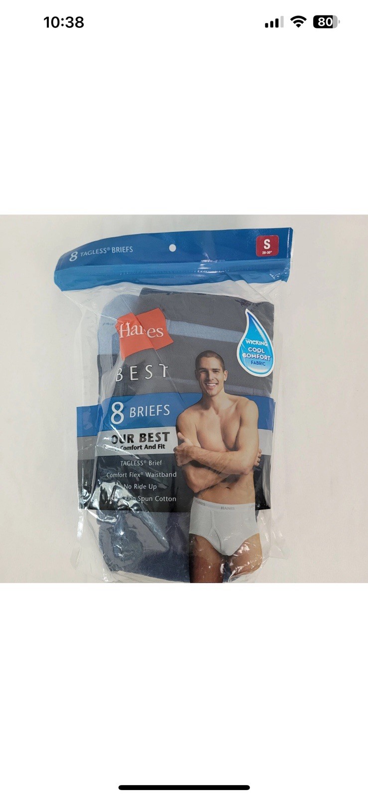 Hanes Best Men's 8 Pack Briefs Size Small 28-30 NEW Tagless Blues No Ride Up