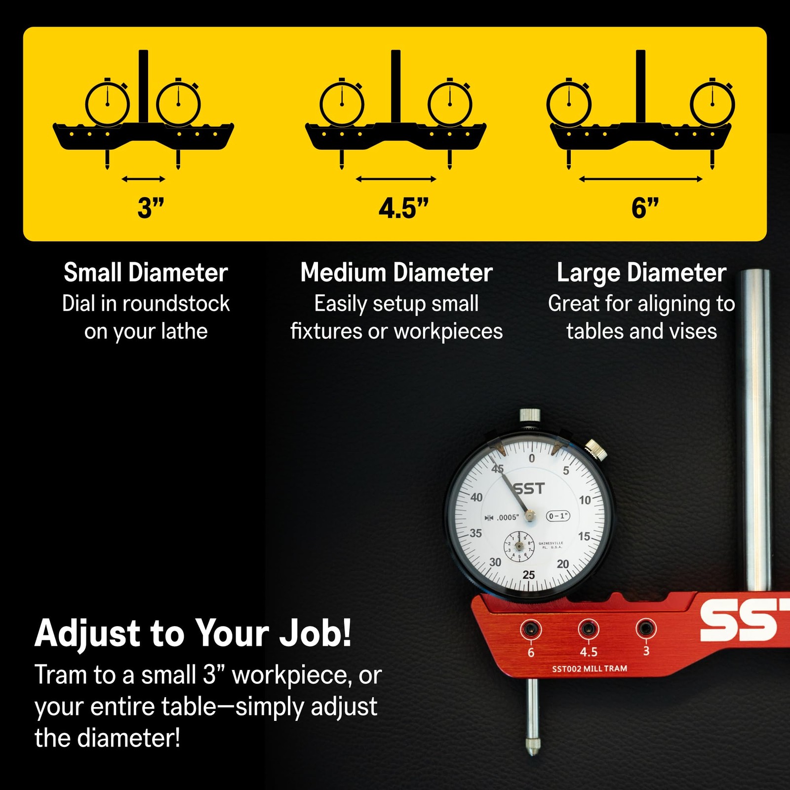 SST - Regular Mill & Lathe Tramming System - Tram, Align, & Square 1/2" Shank