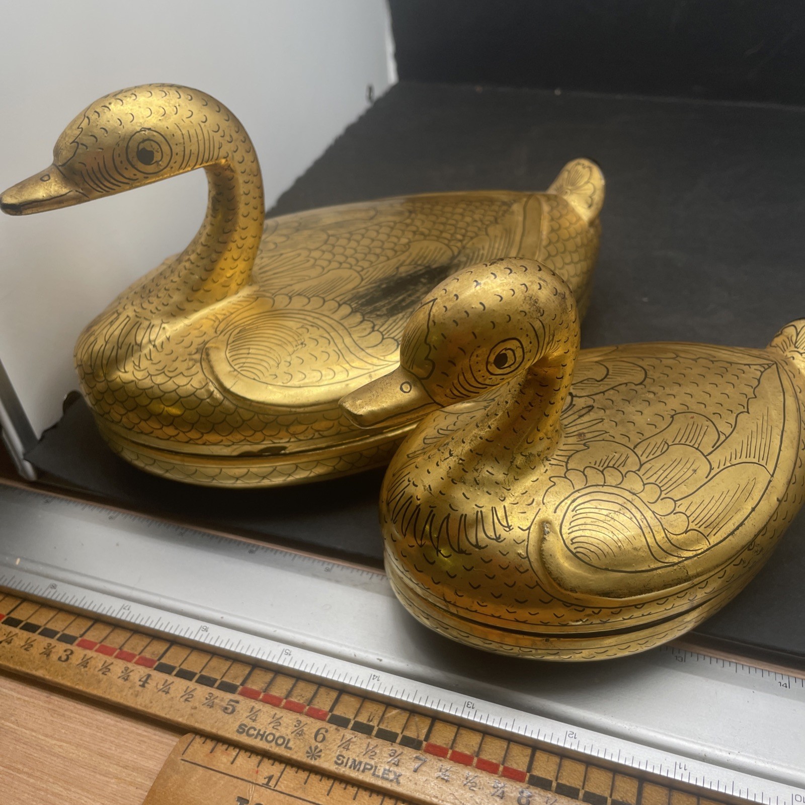 Pair of Burmese Gold Gilt Lacquerware Ducks Trinket Boxes