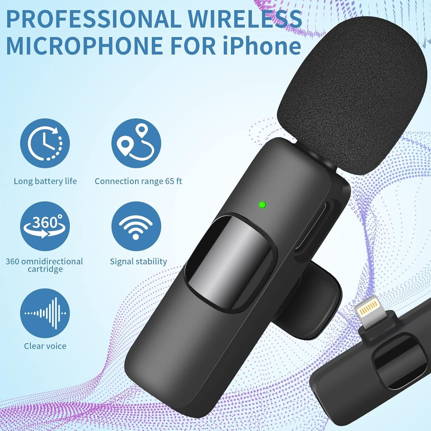 Professional Wireless Clip-on Lavalier Microphone for iOS - Easy Auto Connect