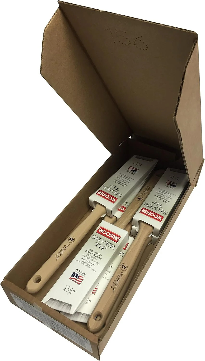 Wooster Brush 5221-1-1/2 Silver Tip Angle Sash Paintbrush, Pack of 6