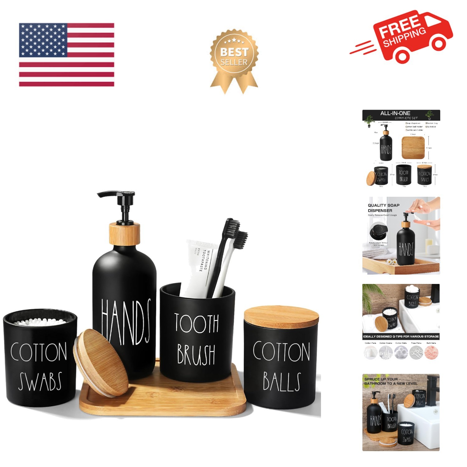 Matte Black Bathroom Accessories Set, 5 Pcs Glass Bathroom Accessory Set with...