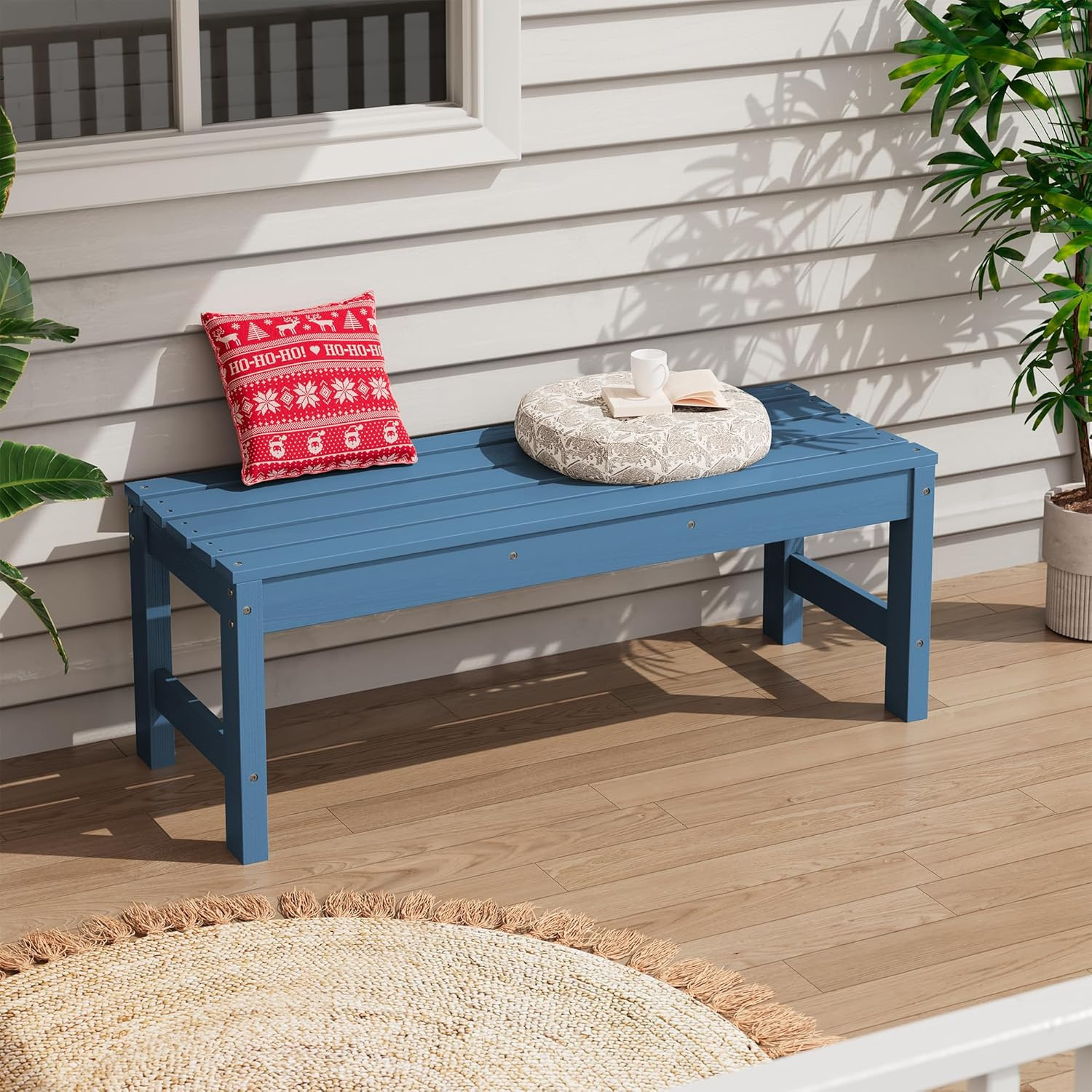 47 Inches Outdoor Bench, All Weather HDPE Backless Bench with Wood Grain Texture